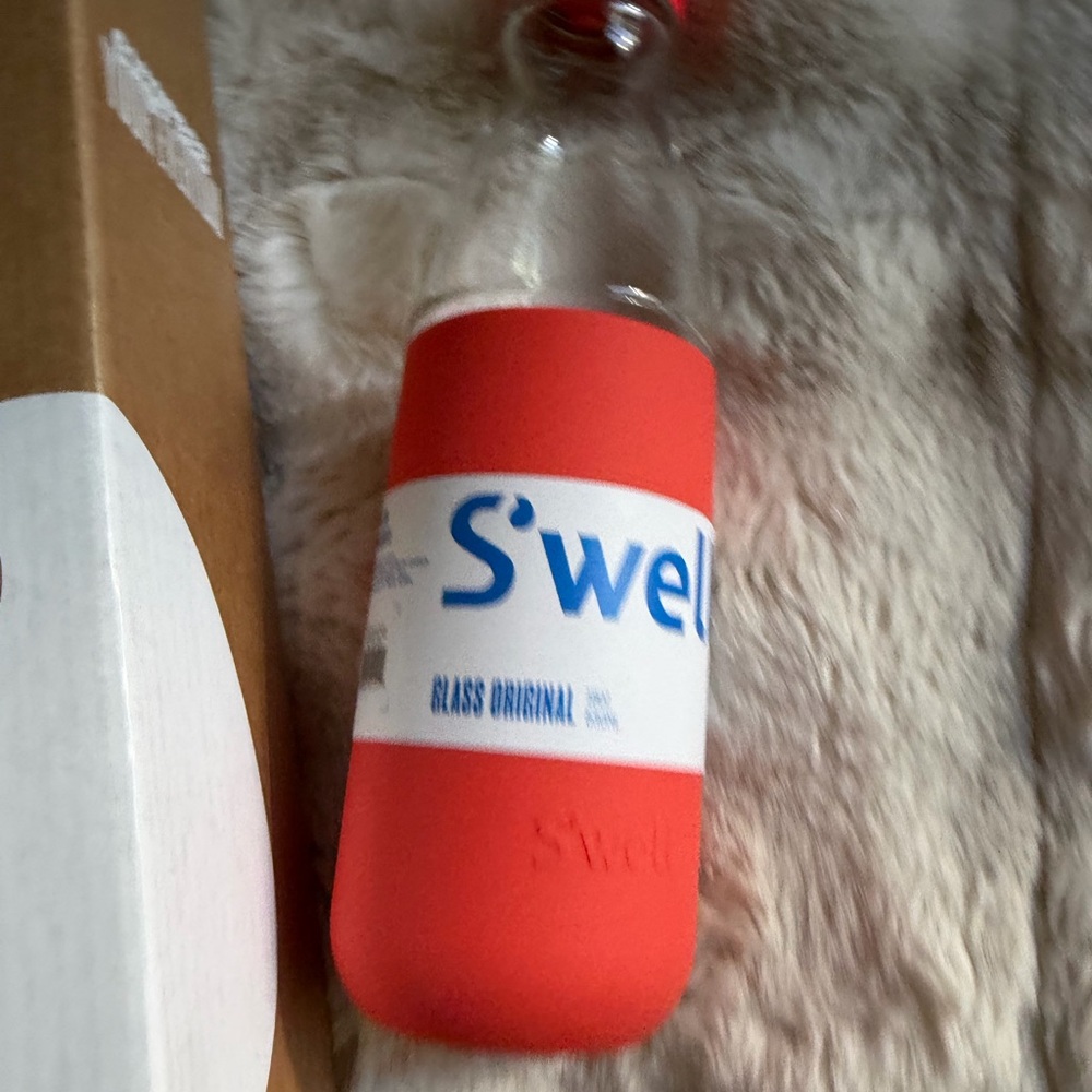 S'well Glass Bottle with Coral Sleeve and Red Cap